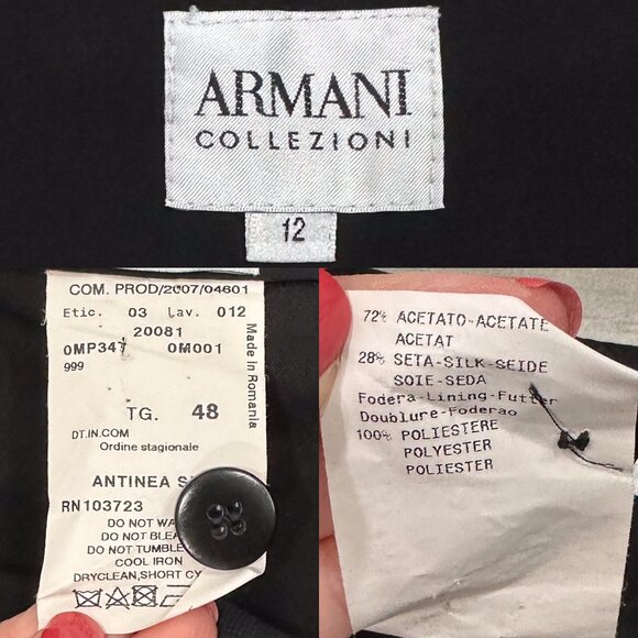 Armani Collezioni Mid Rise Wide Leg Silk Blend Trouser Pants in Black Size 12 - Picture 3 of 16